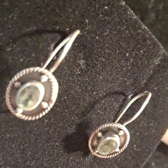 Aqua Green Oval Sterling Silver 925 Drop Earrings. - Picture 3 of 5